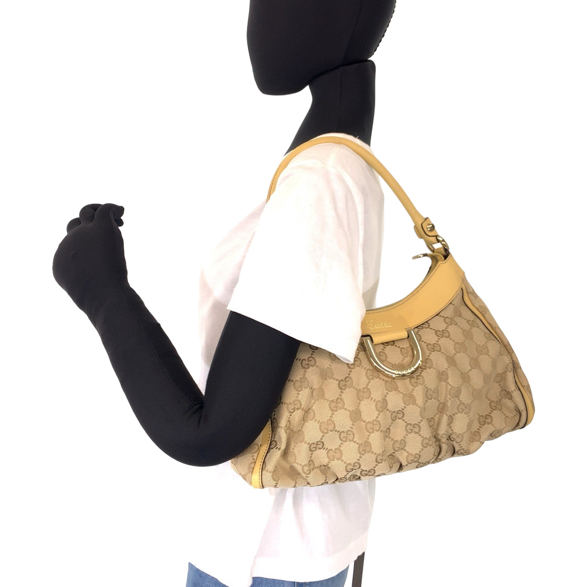 H-00459
GUCCI グッチ アビー ベージュ イエロー 黄 GGキャンバス / レザー 190525 ショルダーバッグ ハンドバッグ  レディース