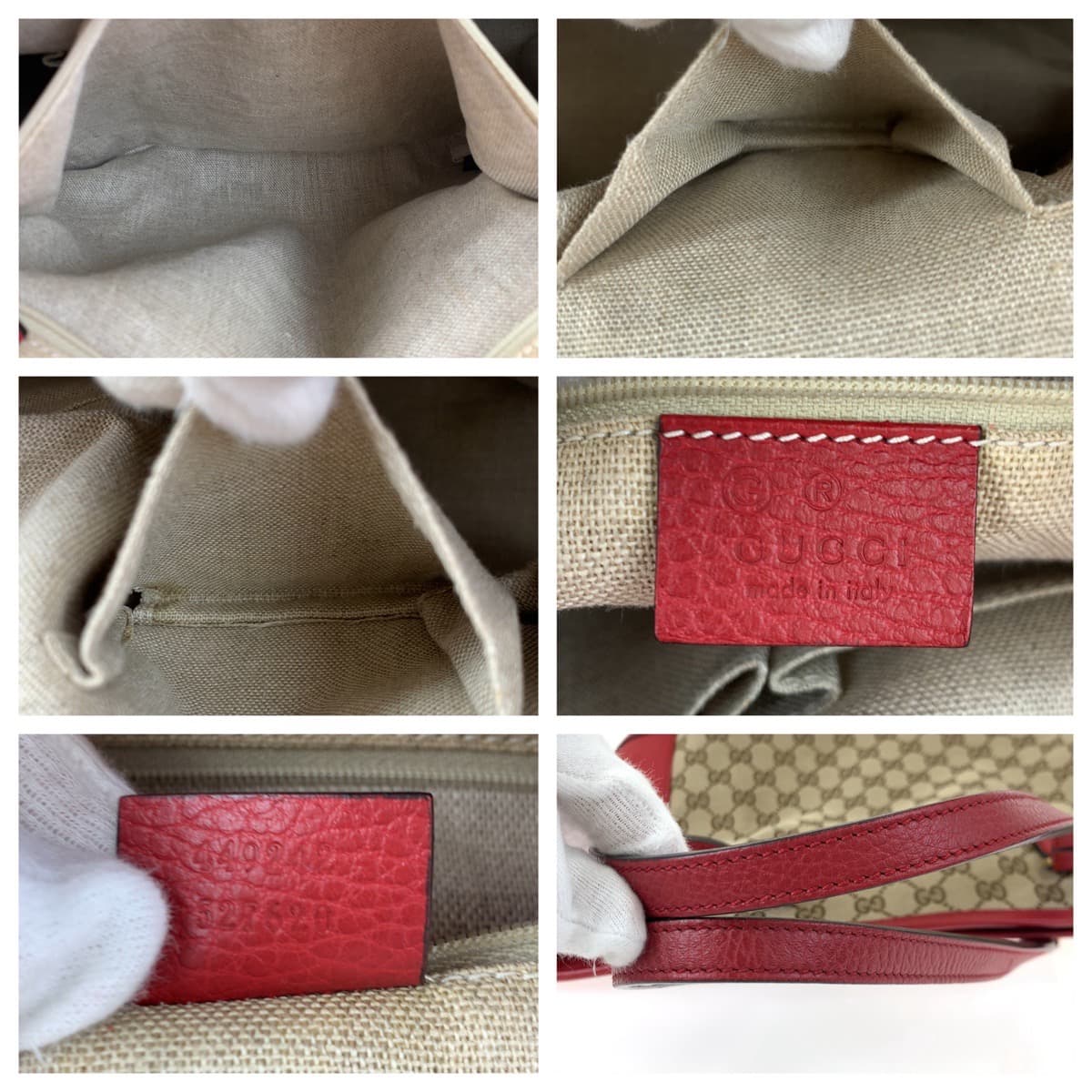H-00465
GUCCI グッチ レッド 赤 ベージュ GGキャンバス 449242 ショルダーバッグ トートバッグ  レディース
