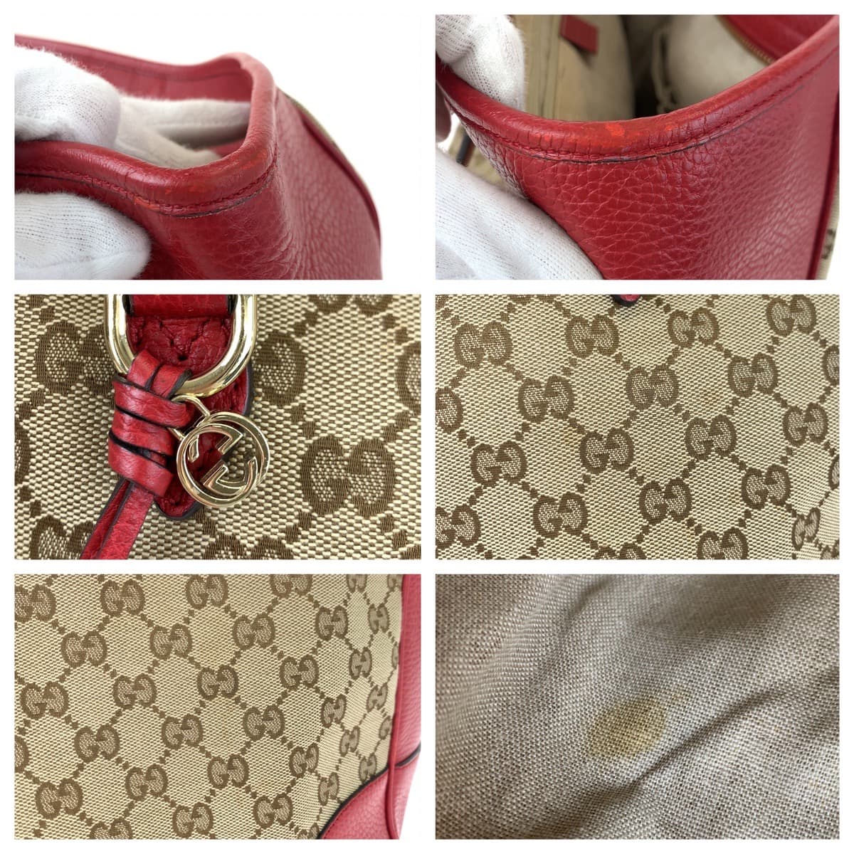 H-00465
GUCCI グッチ レッド 赤 ベージュ GGキャンバス 449242 ショルダーバッグ トートバッグ  レディース