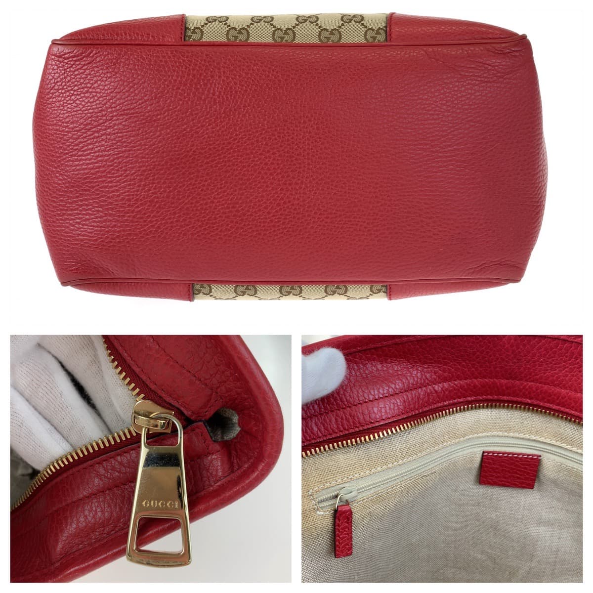 H-00465
GUCCI グッチ レッド 赤 ベージュ GGキャンバス 449242 ショルダーバッグ トートバッグ  レディース