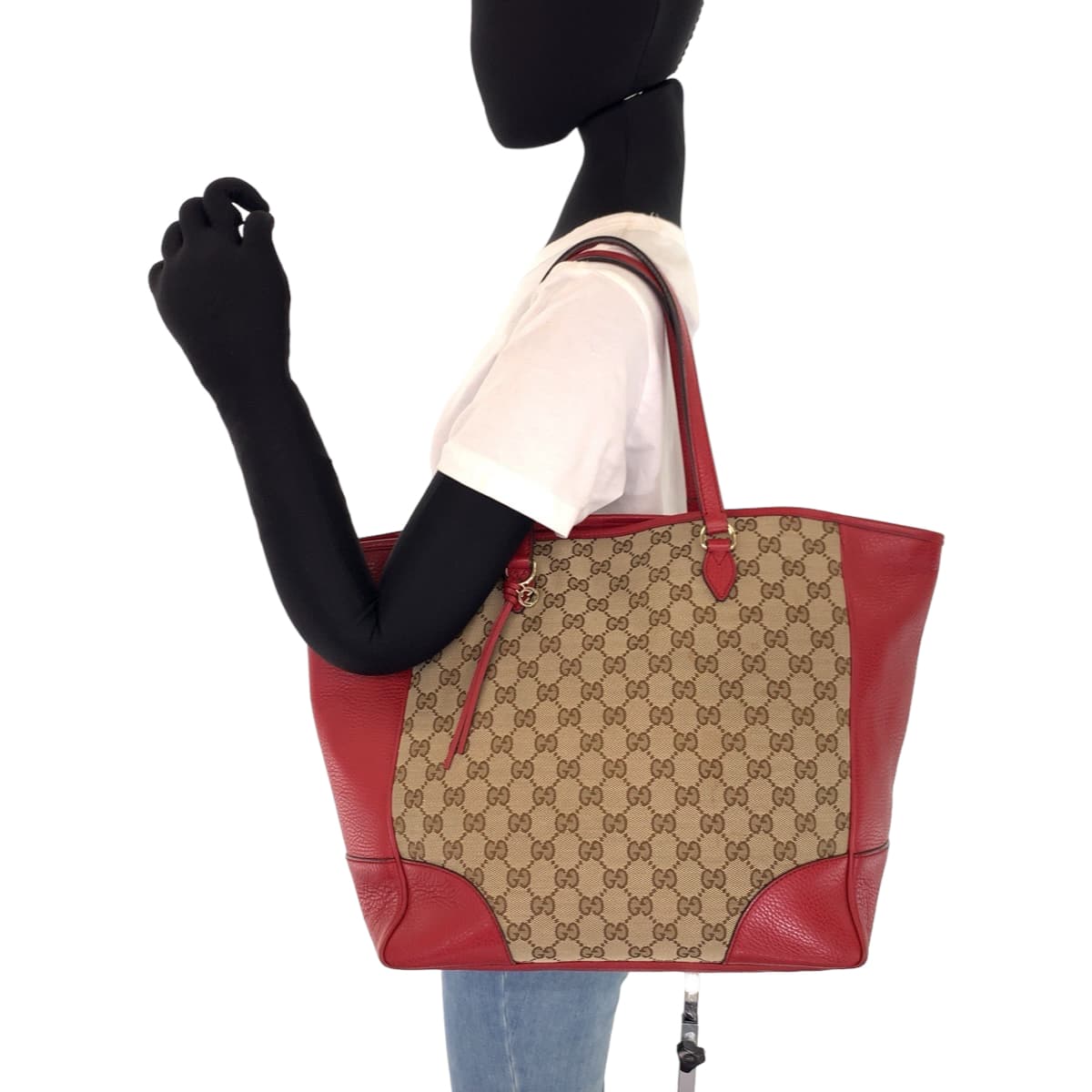 H-00465
GUCCI グッチ レッド 赤 ベージュ GGキャンバス 449242 ショルダーバッグ トートバッグ  レディース