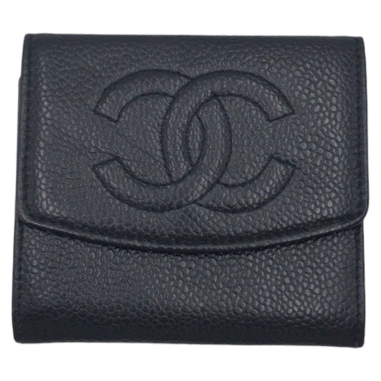 CHANEL シャネル ヴィンテージ マトラッセ ココマーク  ブラック 黒 マットキャビアスキン / レザー コインケース 小銭入れ  レディース