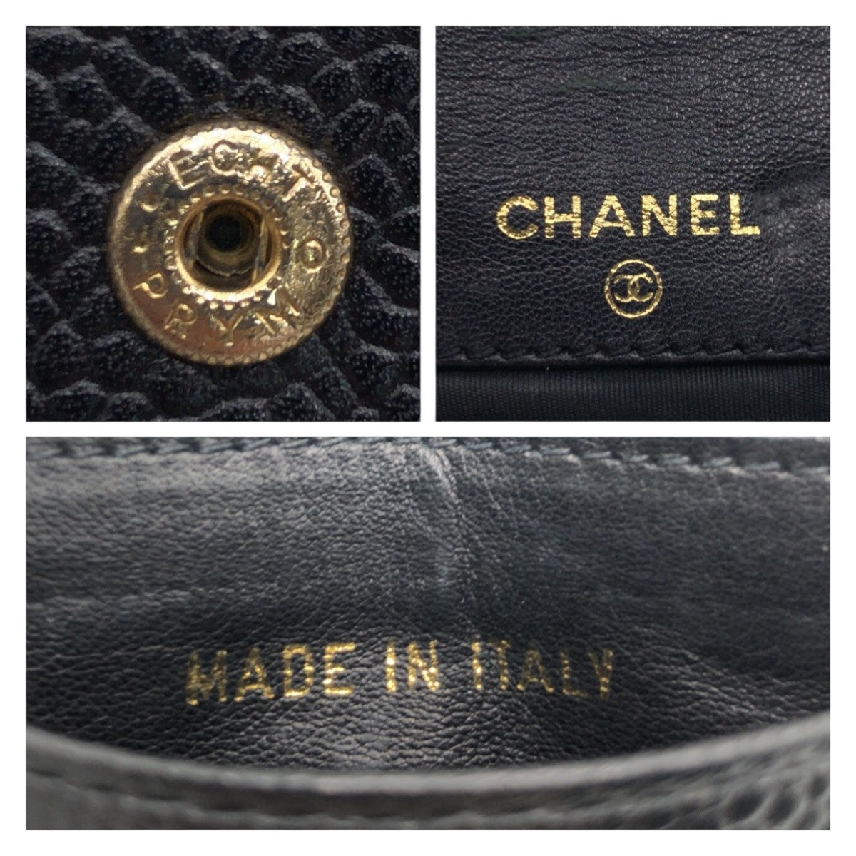 CHANEL シャネル ヴィンテージ マトラッセ ココマーク  ブラック 黒 マットキャビアスキン / レザー コインケース 小銭入れ  レディース