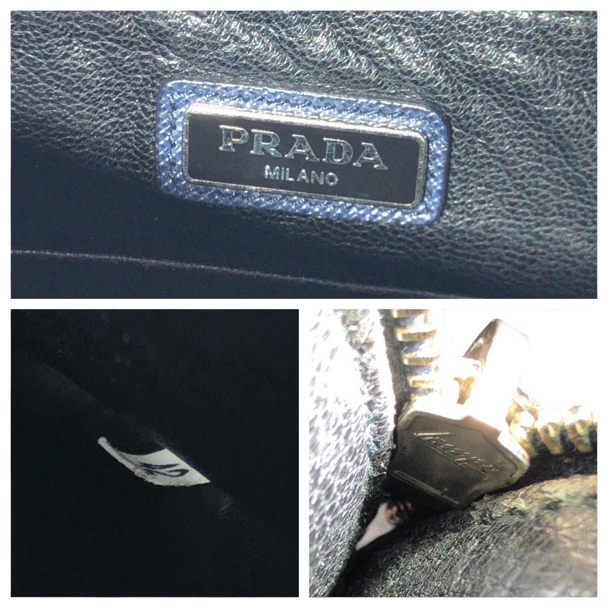 10328
PRADA プラダ サフィアーノ レーシングカー ネイビー シルバー金具 レザー クラッチバッグ セカンドバッグ  メンズ