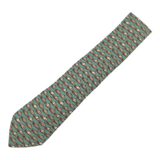 12620
 HERMES Hat Pattern Green Silk 684 AO Necktie 9cm Tip Men's