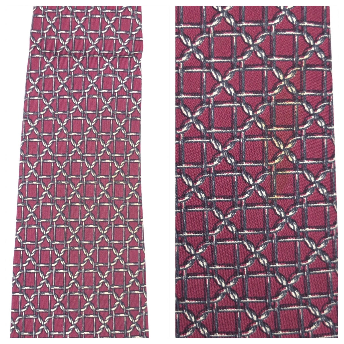 12634
HERMES エルメス 総柄 レッド 赤 グレ- シルク 838 EA ネクタイ 剣先8cm  メンズ