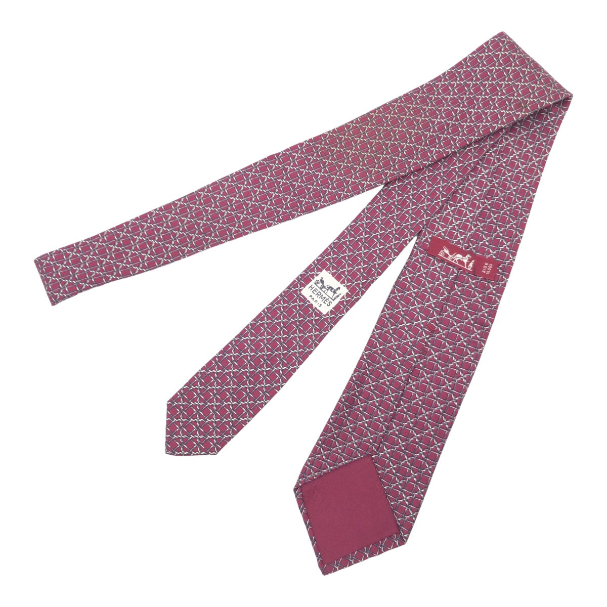 12634
HERMES エルメス 総柄 レッド 赤 グレ- シルク 838 EA ネクタイ 剣先8cm  メンズ