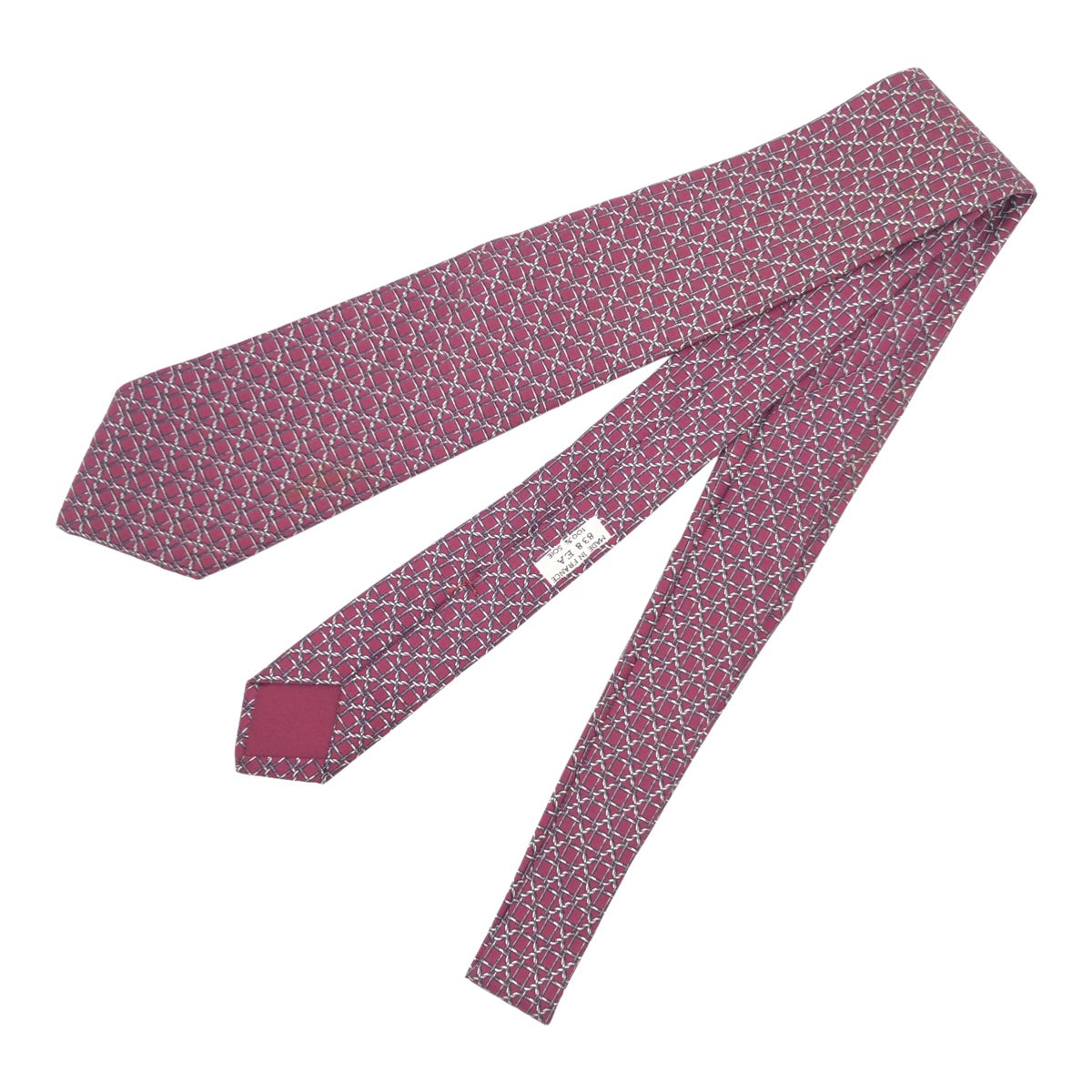 12634
HERMES エルメス 総柄 レッド 赤 グレ- シルク 838 EA ネクタイ 剣先8cm  メンズ