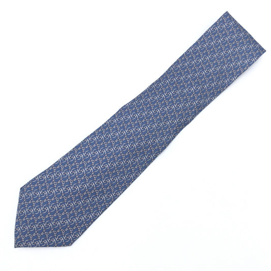 12631
HERMES エルメス チェーン柄 ブルー シルバー シルク 7881 MA ネクタイ 剣先9.5cm  メンズ