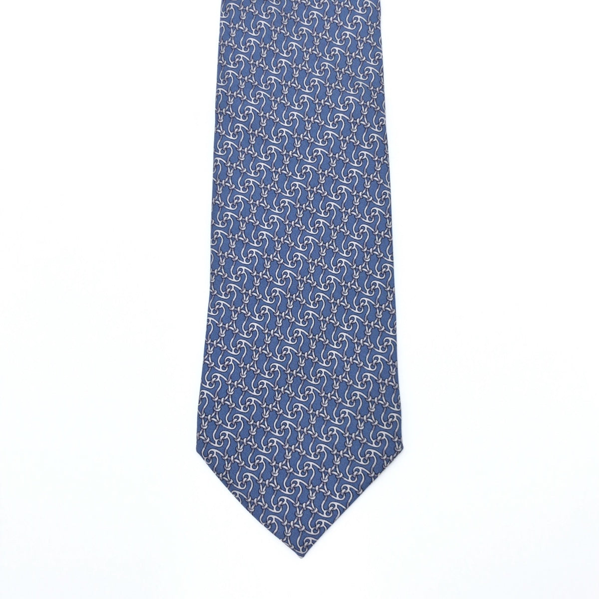 12631
HERMES エルメス チェーン柄 ブルー シルバー シルク 7881 MA ネクタイ 剣先9.5cm  メンズ
