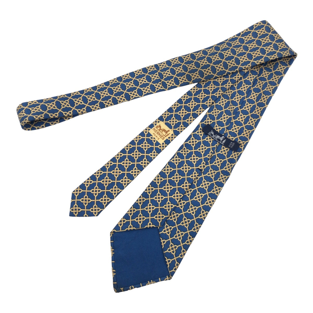 12627
HERMES エルメス 幾何学模様 総柄 ブルー イエロー シルク 671 PA ネクタイ 剣先8.5cm メンズ ABP5