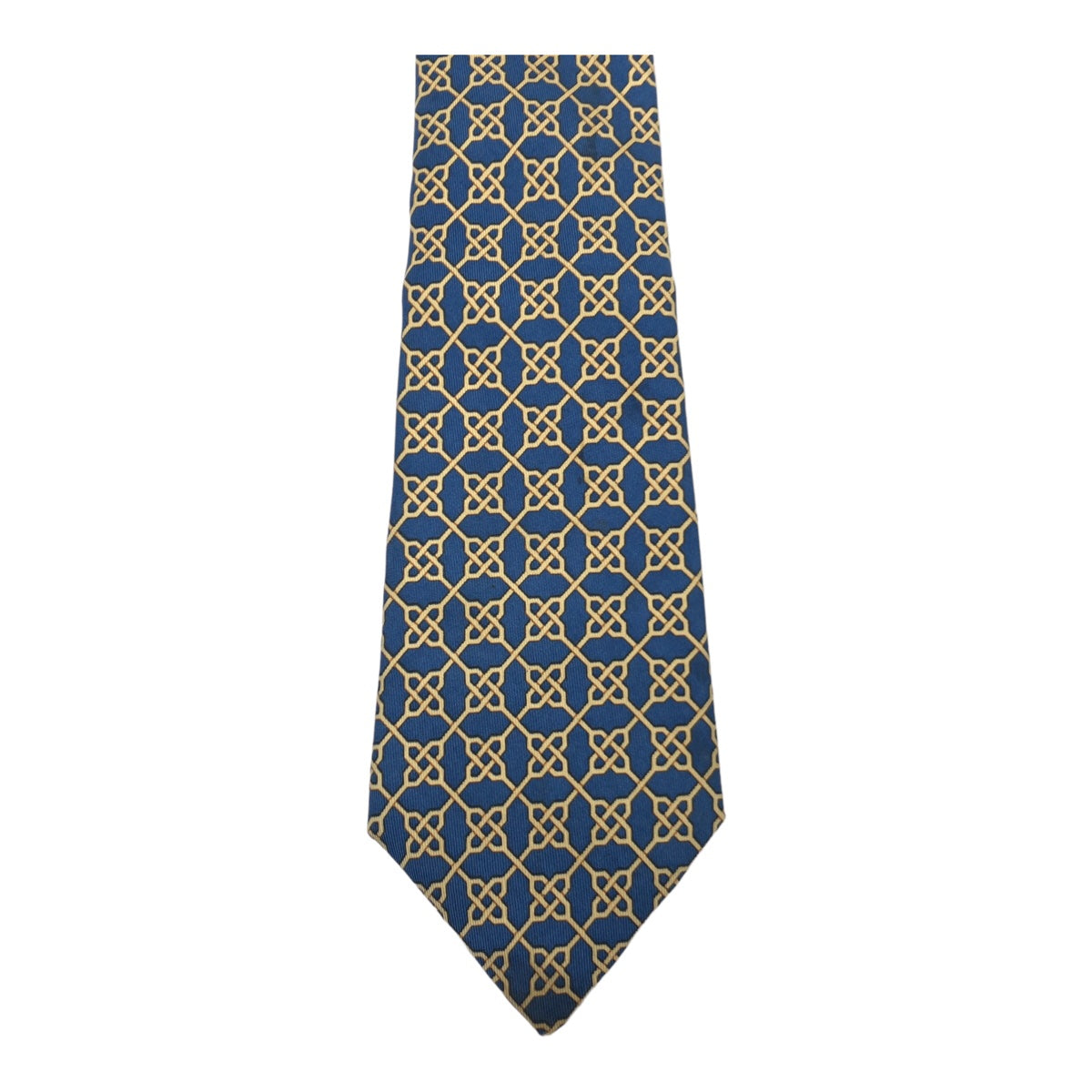 12627
HERMES エルメス 幾何学模様 総柄 ブルー イエロー シルク 671 PA ネクタイ 剣先8.5cm メンズ ABP5