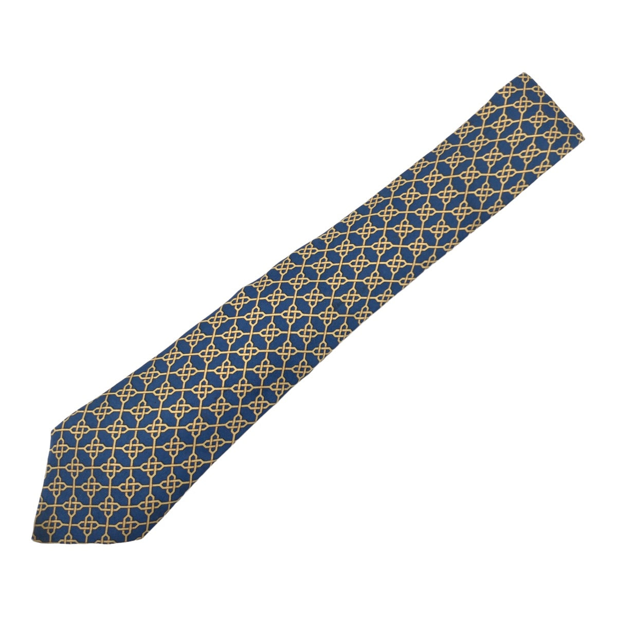 12627
HERMES エルメス 幾何学模様 総柄 ブルー イエロー シルク 671 PA ネクタイ 剣先8.5cm メンズ ABP5