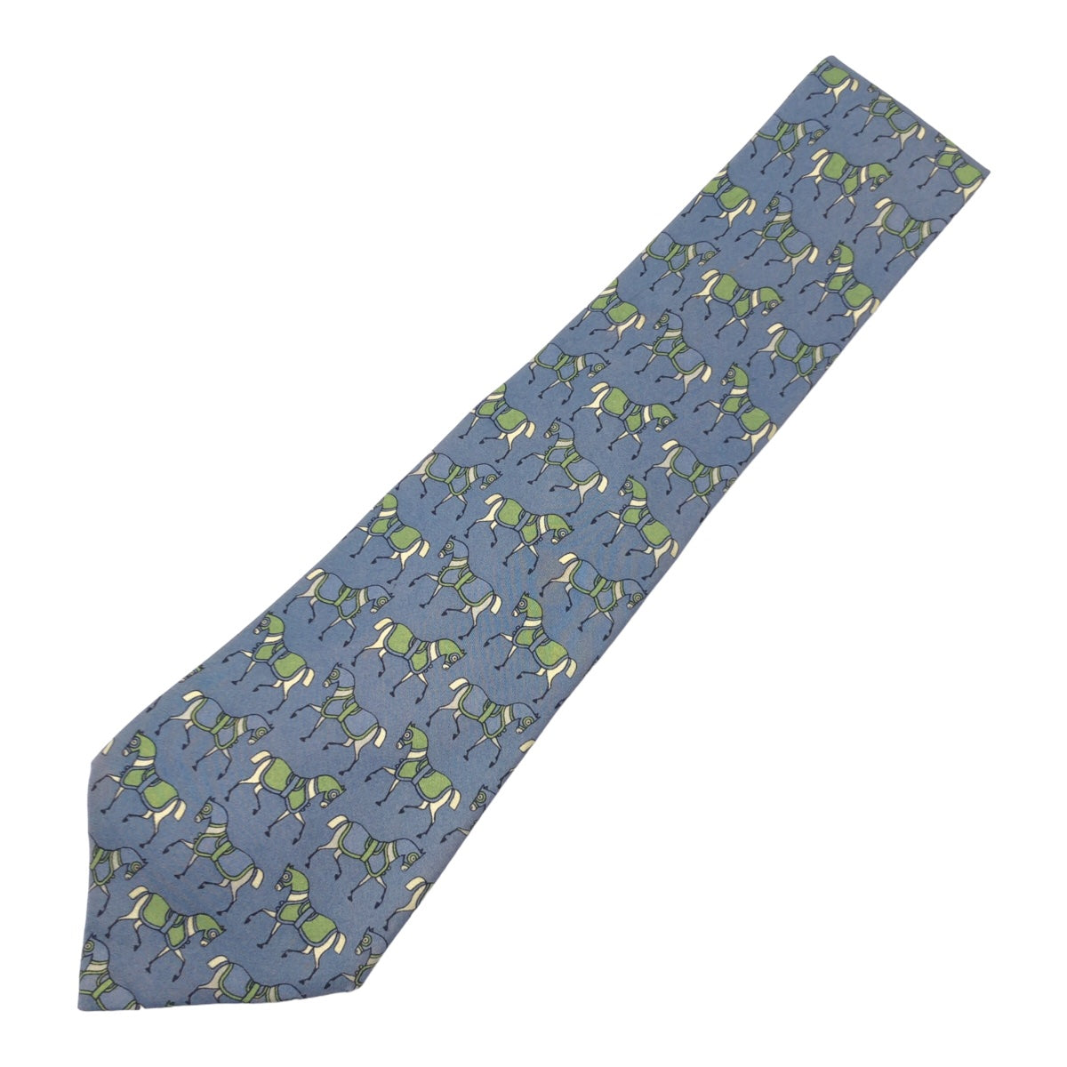 12626
 HERMES Horse Pattern Blue Green Silk 604 SA Necktie 10cm Tip Men's