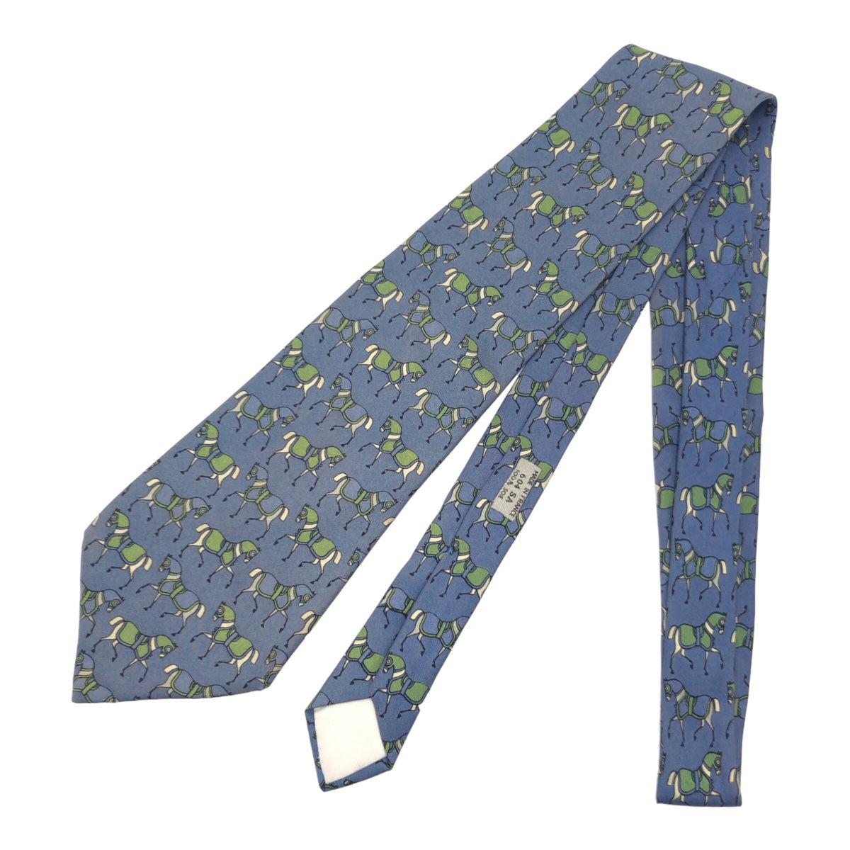 12626
 HERMES Horse Pattern Blue Green Silk 604 SA Necktie 10cm Tip Men's