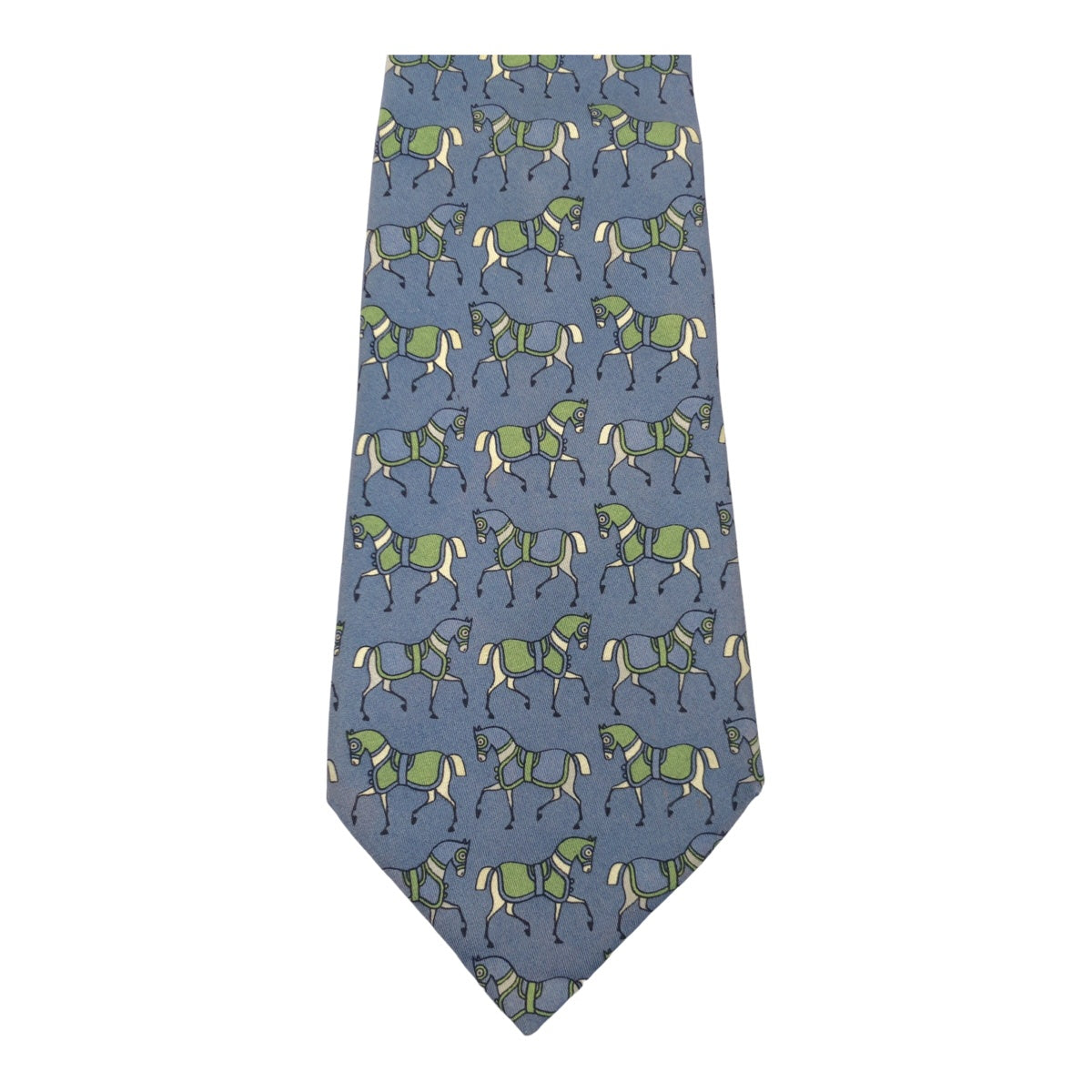 12626
 HERMES Horse Pattern Blue Green Silk 604 SA Necktie 10cm Tip Men's