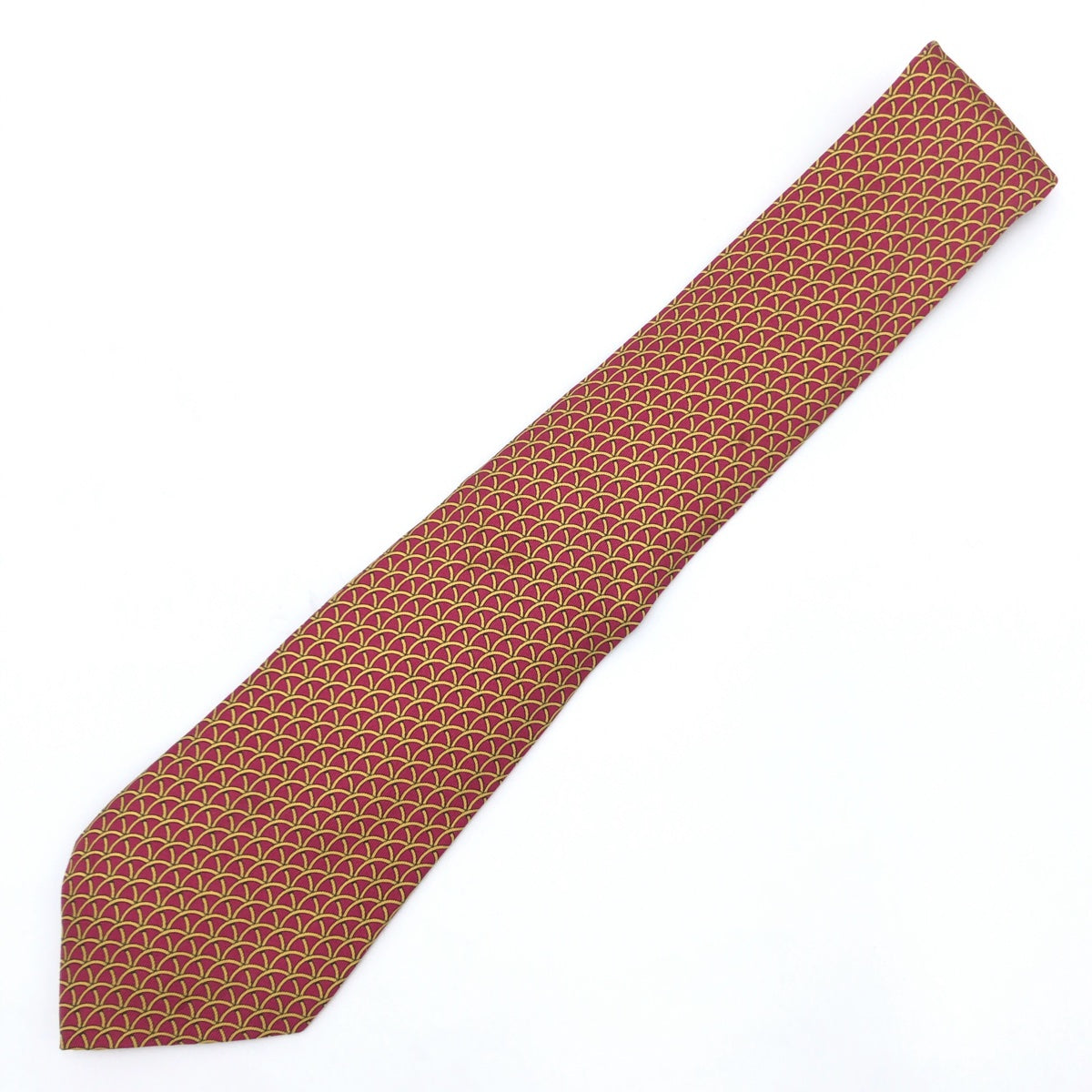 12625
HERMES エルメス ループ柄 レッド 赤 イエロー 黄 シルク 7729 OA ネクタイ 剣先9cm  メンズ
