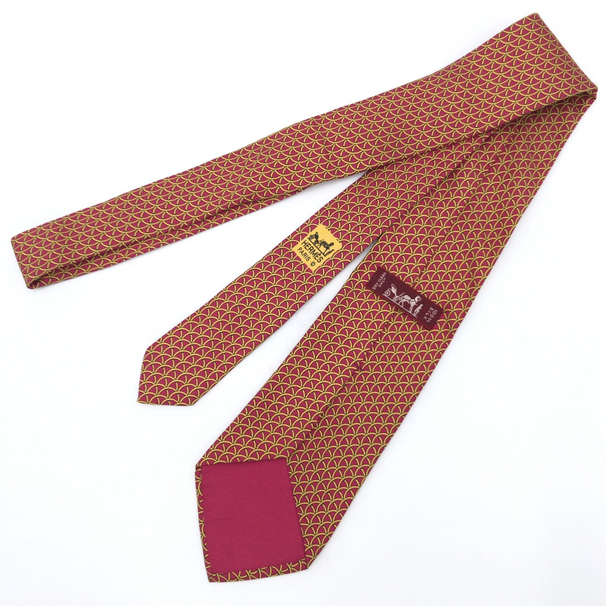 12625
HERMES エルメス ループ柄 レッド 赤 イエロー 黄 シルク 7729 OA ネクタイ 剣先9cm  メンズ