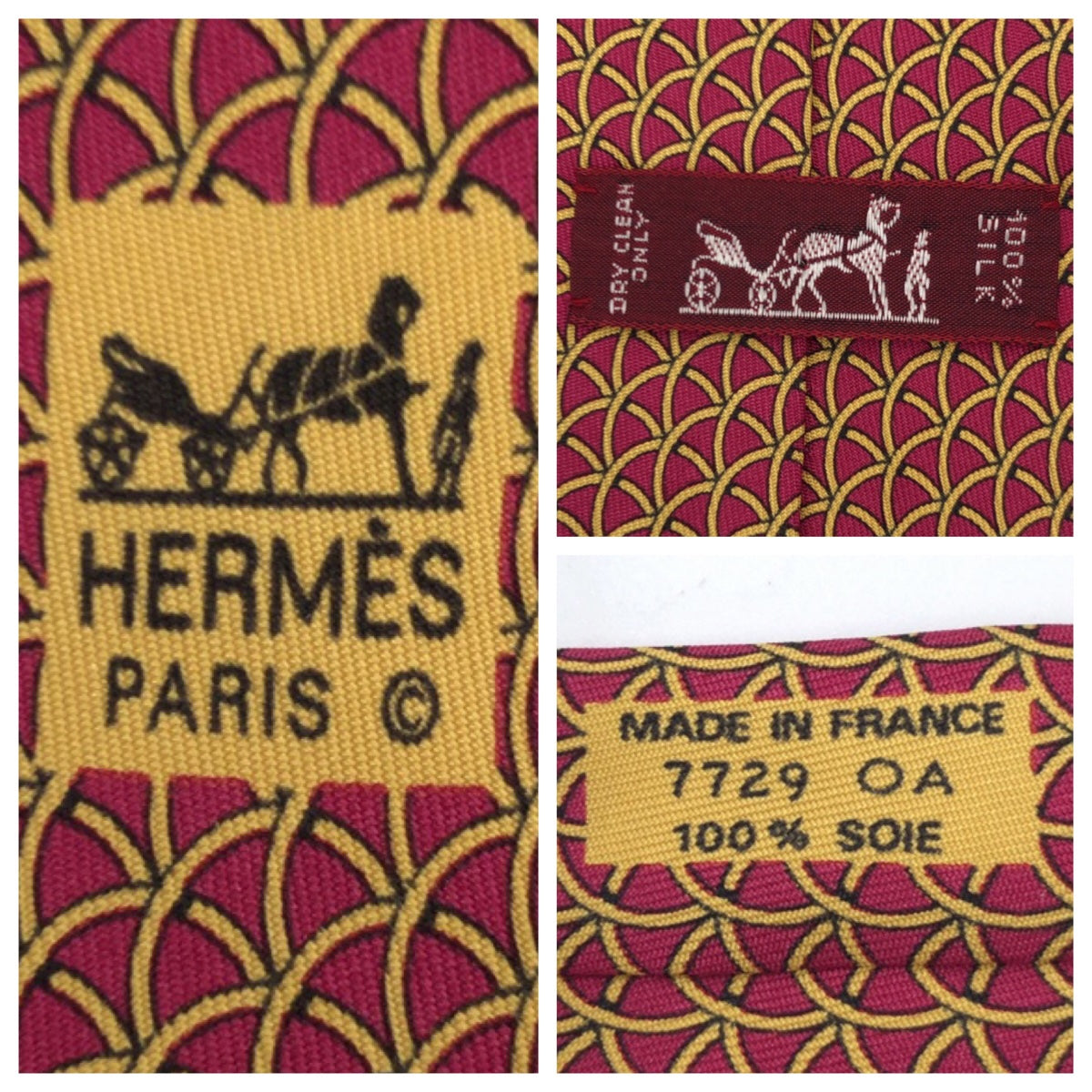 12625
HERMES エルメス ループ柄 レッド 赤 イエロー 黄 シルク 7729 OA ネクタイ 剣先9cm  メンズ