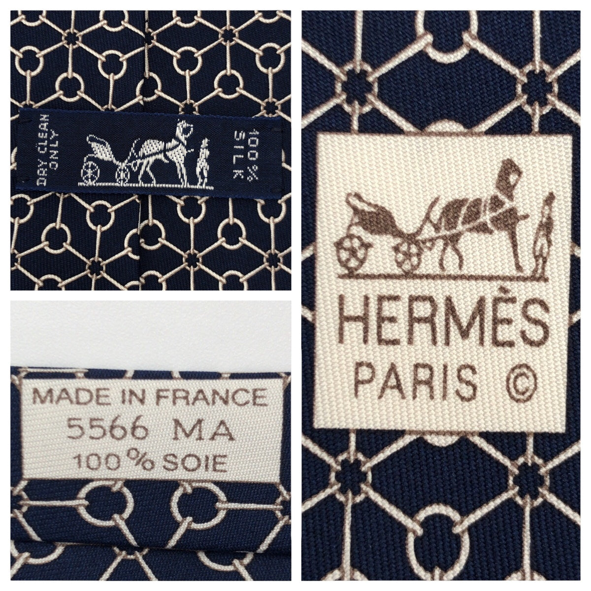 12623
HERMES エルメス チェーン柄 ネイビー 紺 シルバー シルク 5566 MA ネクタイ 剣先9.5cm  メンズ