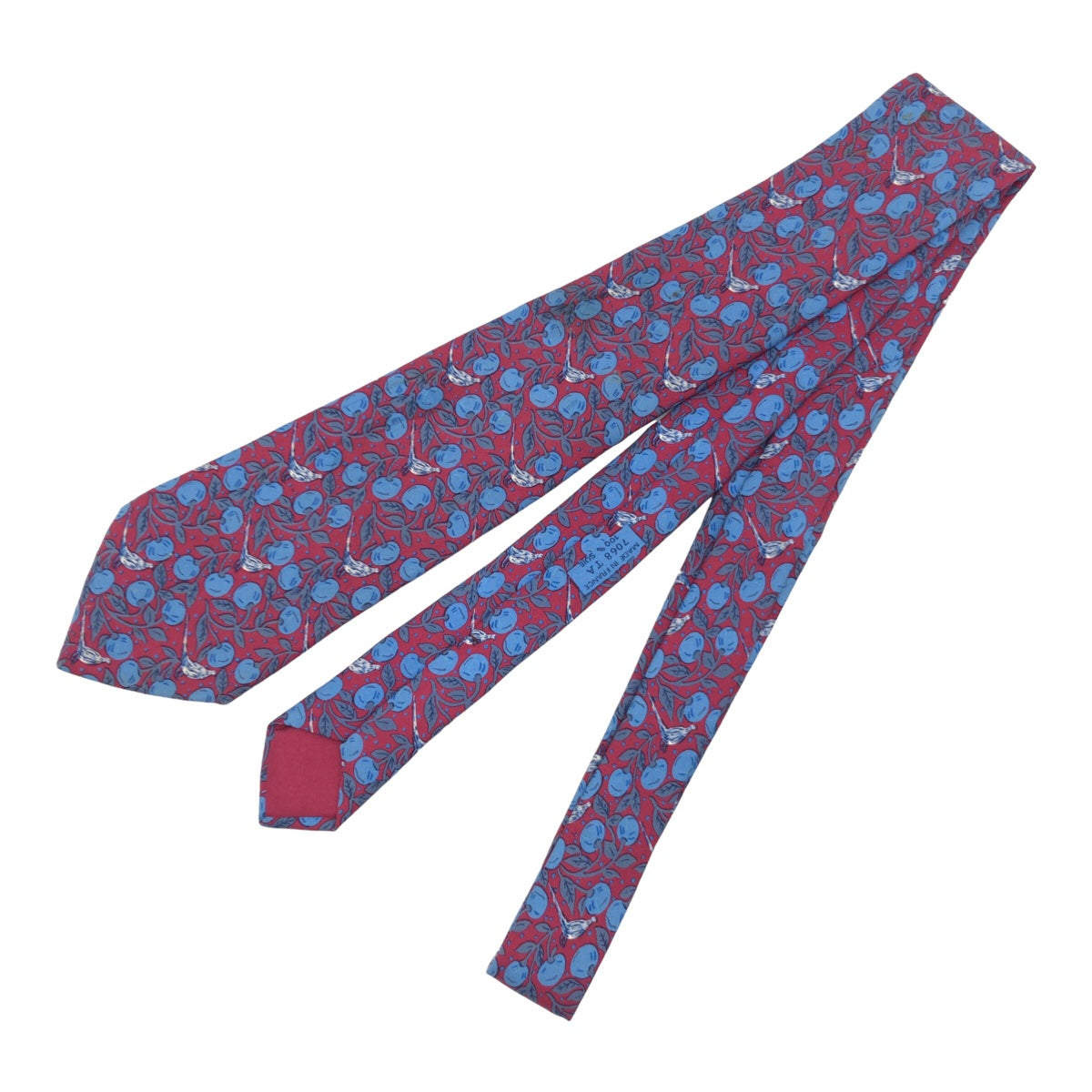 12622
 HERMES Hermes Fruit and Birds All-Over Pattern Wine Red Blue Silk 7068 TA Necktie 8.5cm Tip Men's