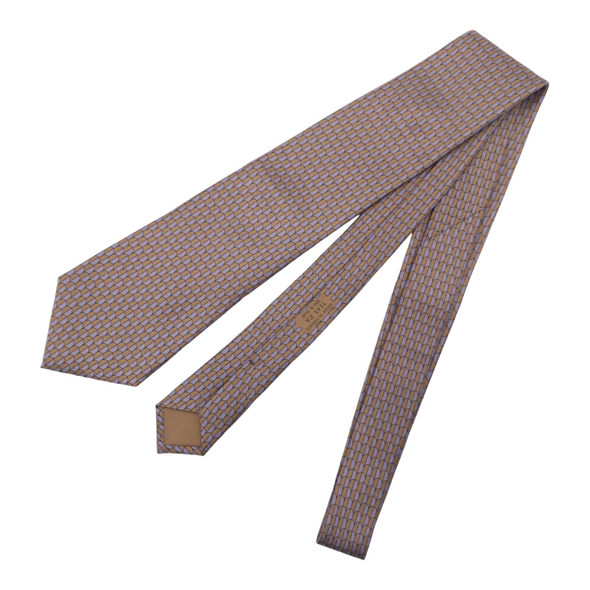 12621
HERMES エルメス バイカラー 総柄 パープル ベージュ シルク 7143 FA ネクタイ 剣先9cm  メンズ ABP5