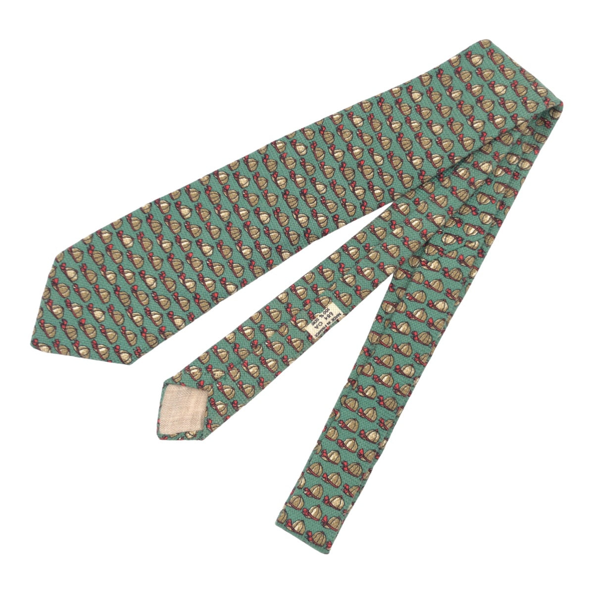 12620
 HERMES Hat Pattern Green Silk 684 AO Necktie 9cm Tip Men's