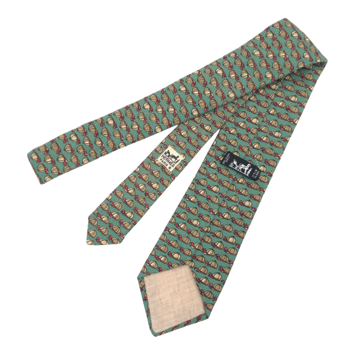 12620
 HERMES Hat Pattern Green Silk 684 AO Necktie 9cm Tip Men's