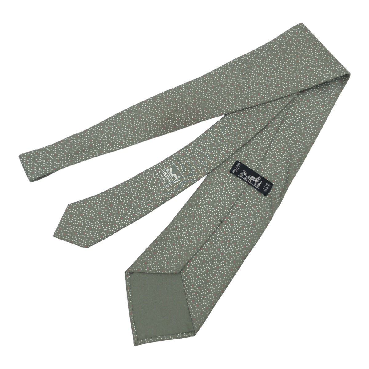 12619
HERMES エルメス ドット柄 グリーン ホワイト シルク 7902 MA ネクタイ 剣先10cm  メンズ ABP5