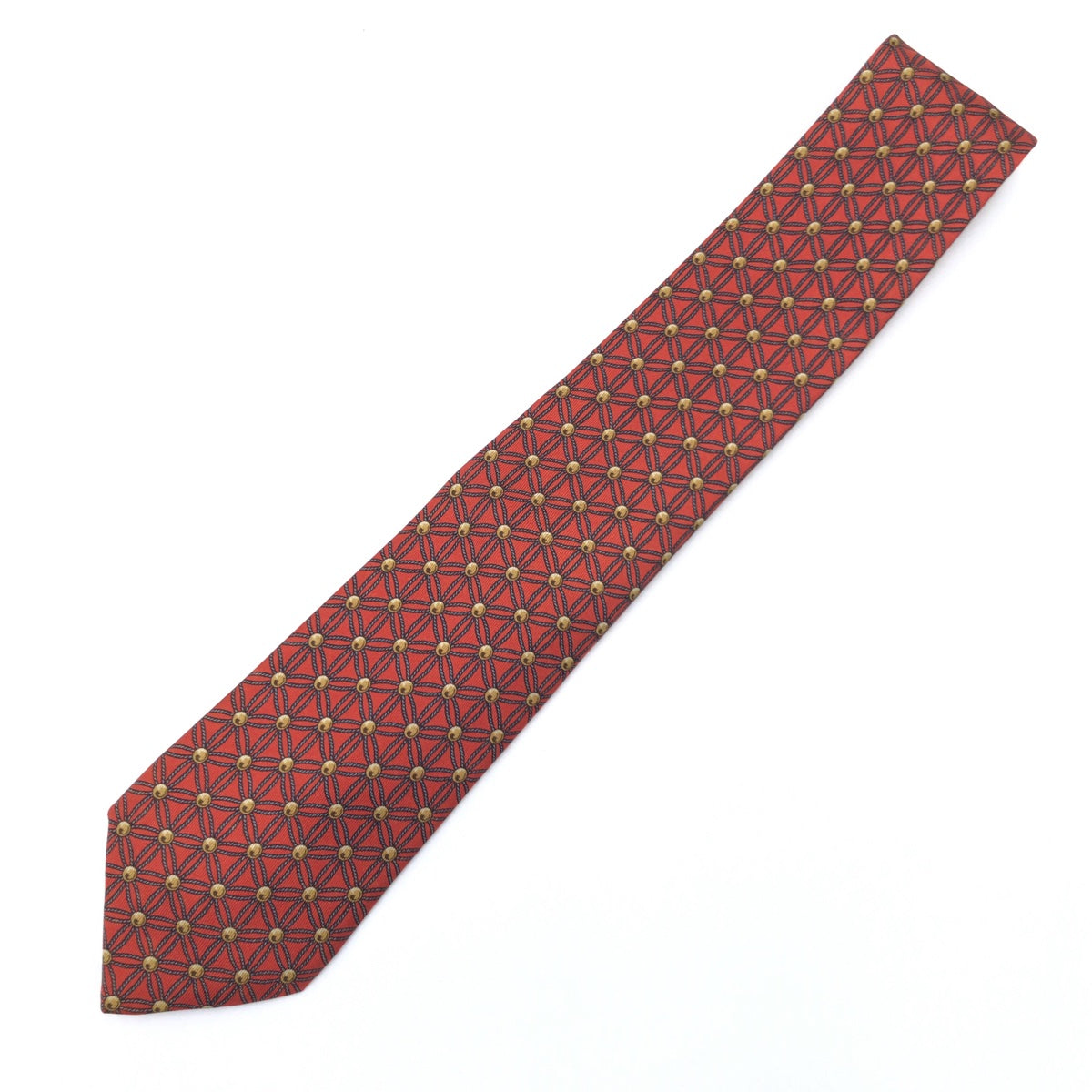 12617
HERMES エルメス 格子柄 レッド グレー イエロー シルク 946 IA ネクタイ 剣先8cm  メンズ