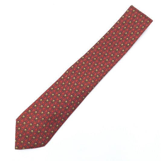 12617
HERMES エルメス 格子柄 レッド グレー イエロー シルク 946 IA ネクタイ 剣先8cm  メンズ