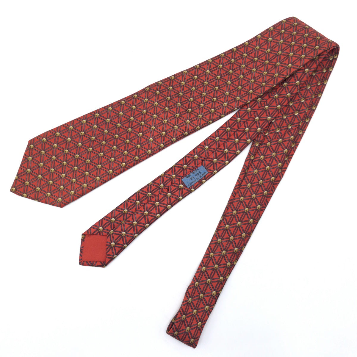 12617
HERMES エルメス 格子柄 レッド グレー イエロー シルク 946 IA ネクタイ 剣先8cm  メンズ