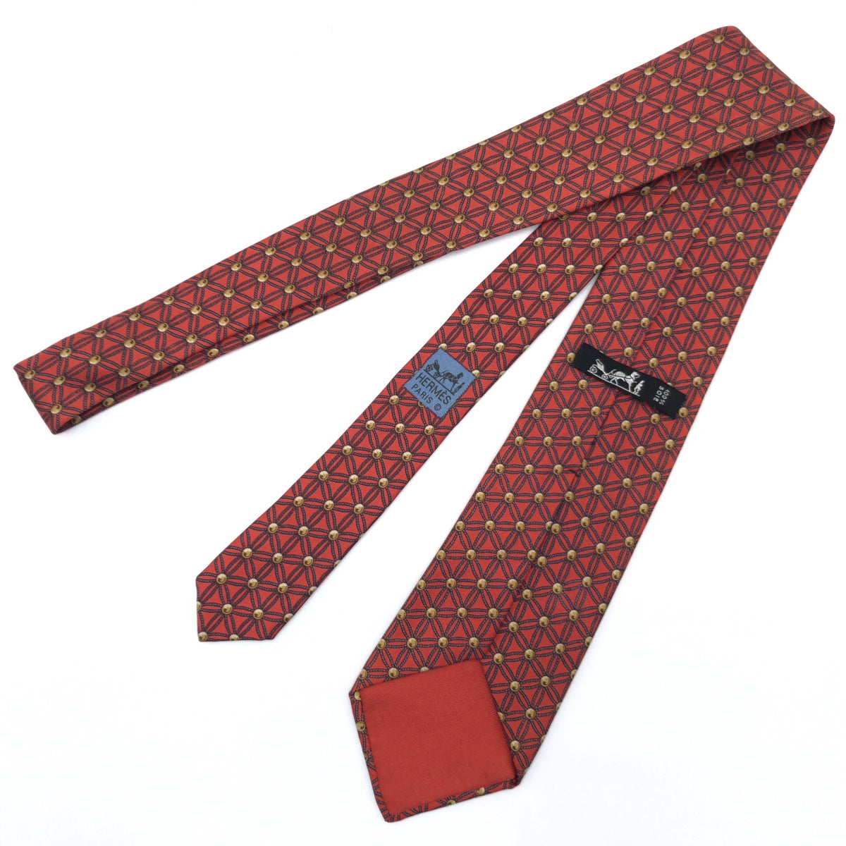 12617
HERMES エルメス 格子柄 レッド グレー イエロー シルク 946 IA ネクタイ 剣先8cm  メンズ