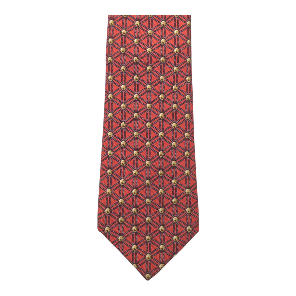 12617
HERMES エルメス 格子柄 レッド グレー イエロー シルク 946 IA ネクタイ 剣先8cm  メンズ