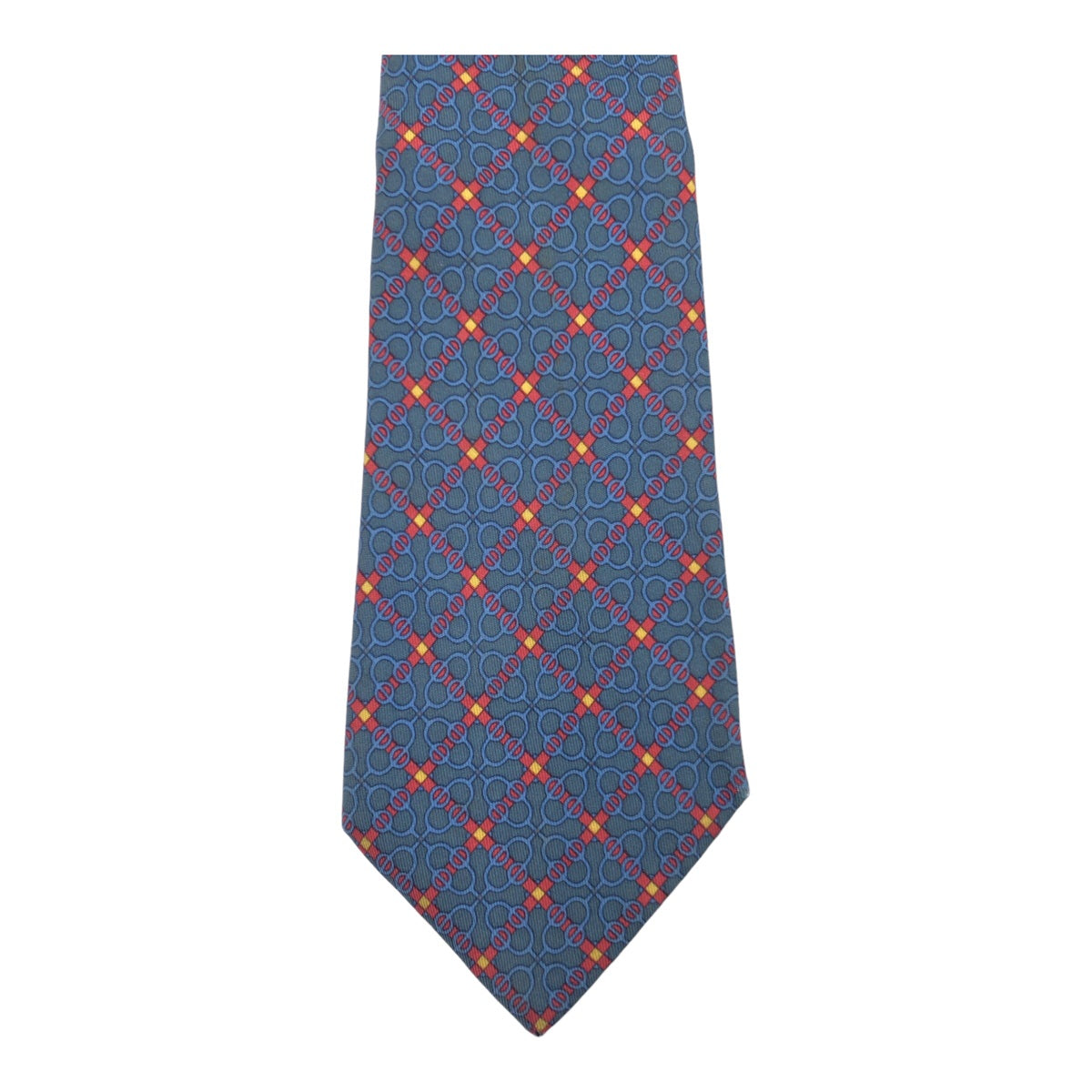 HERMES エルメス チェーン柄 ネイビー 紺 レッド 赤 シルク 7109 OA ネクタイ 剣先9cm  メンズ