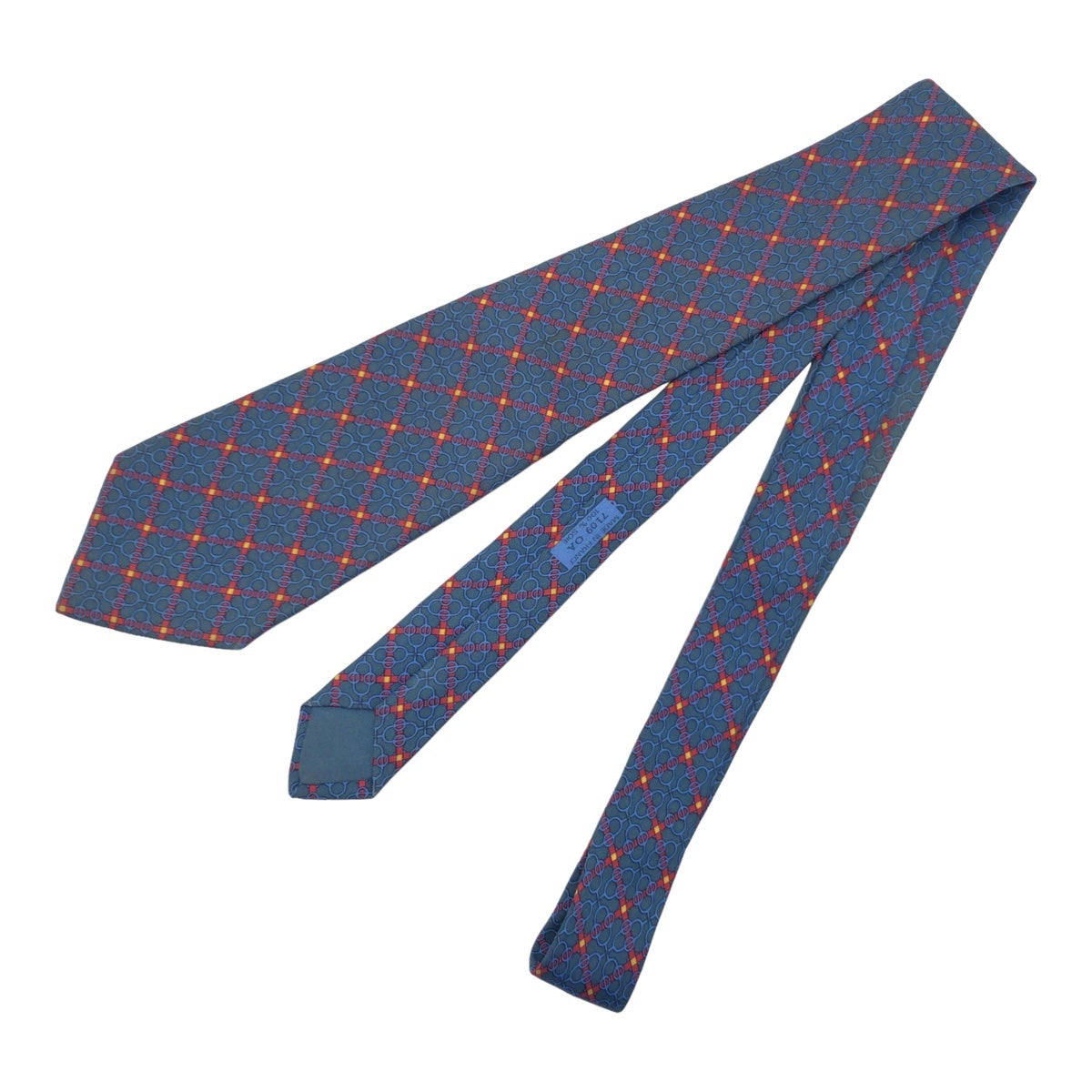 HERMES エルメス チェーン柄 ネイビー 紺 レッド 赤 シルク 7109 OA ネクタイ 剣先9cm  メンズ