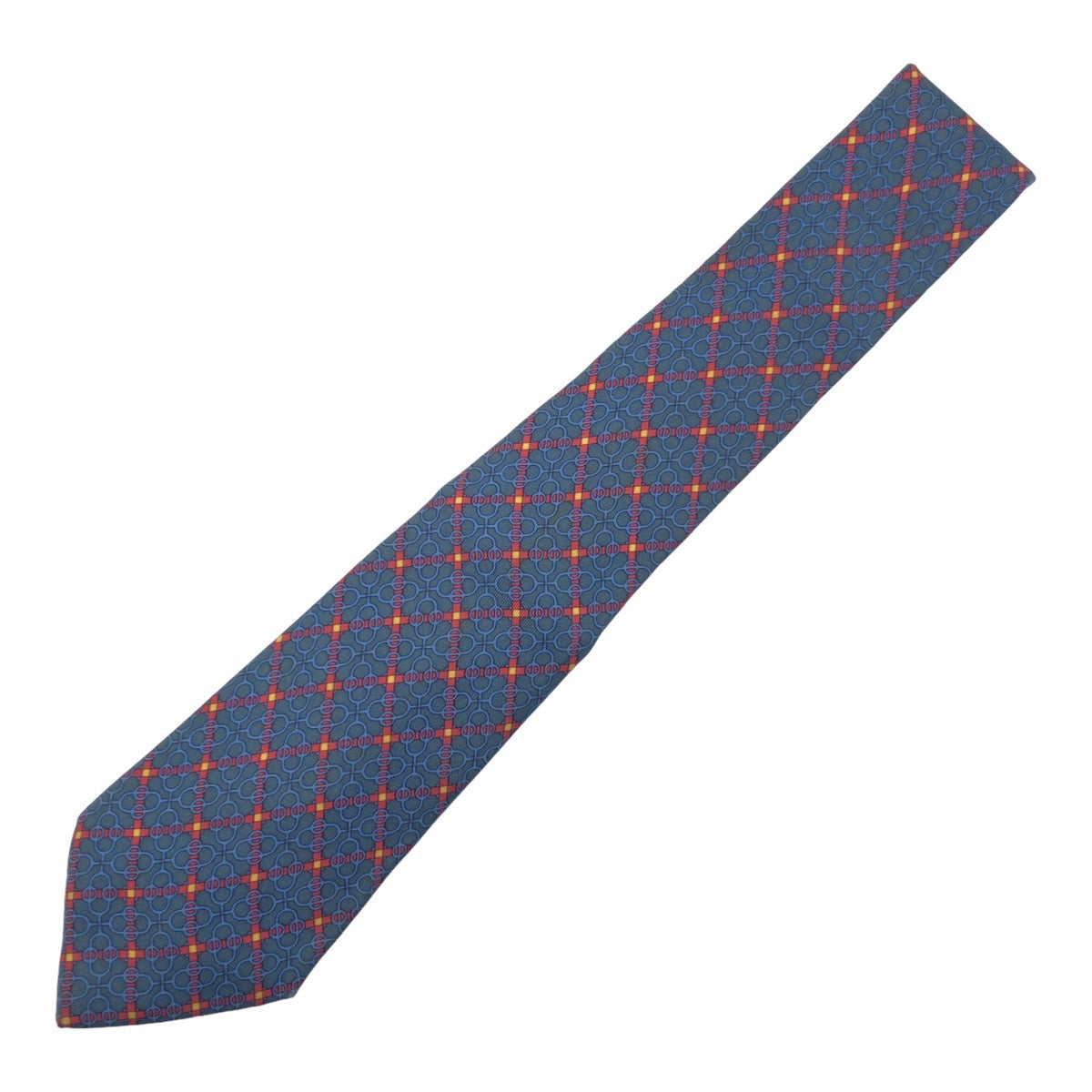 HERMES エルメス チェーン柄 ネイビー 紺 レッド 赤 シルク 7109 OA ネクタイ 剣先9cm  メンズ