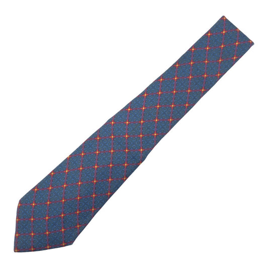 HERMES エルメス チェーン柄 ネイビー 紺 レッド 赤 シルク 7109 OA ネクタイ 剣先9cm  メンズ