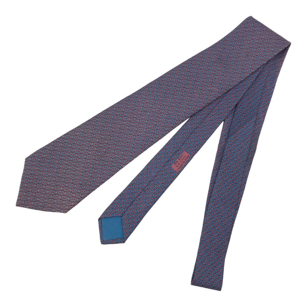 HERMES エルメス 総柄 ブルー 青 ピンク シルク 7353 PA ネクタイ 剣先8.5cm  メンズ