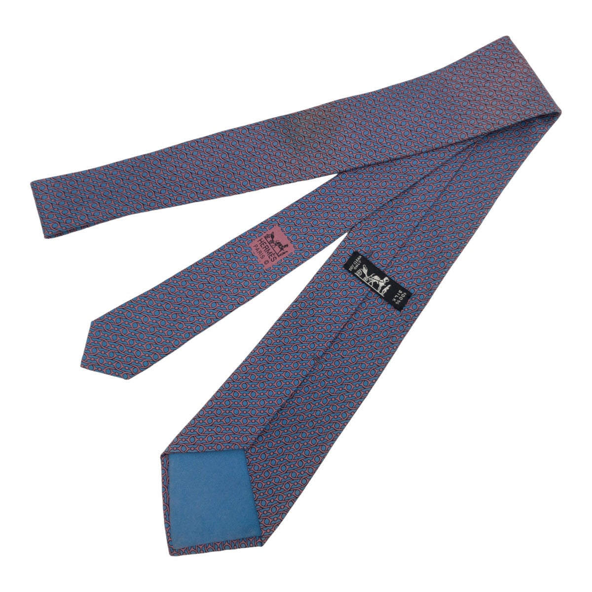 HERMES エルメス 総柄 ブルー 青 ピンク シルク 7353 PA ネクタイ 剣先8.5cm  メンズ