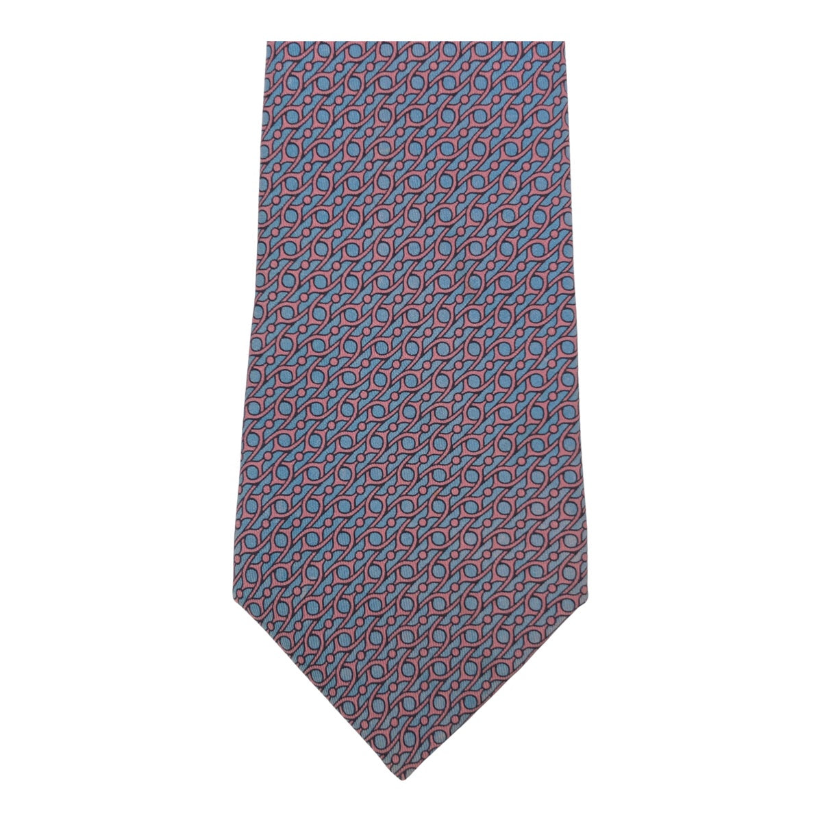 HERMES エルメス 総柄 ブルー 青 ピンク シルク 7353 PA ネクタイ 剣先8.5cm  メンズ