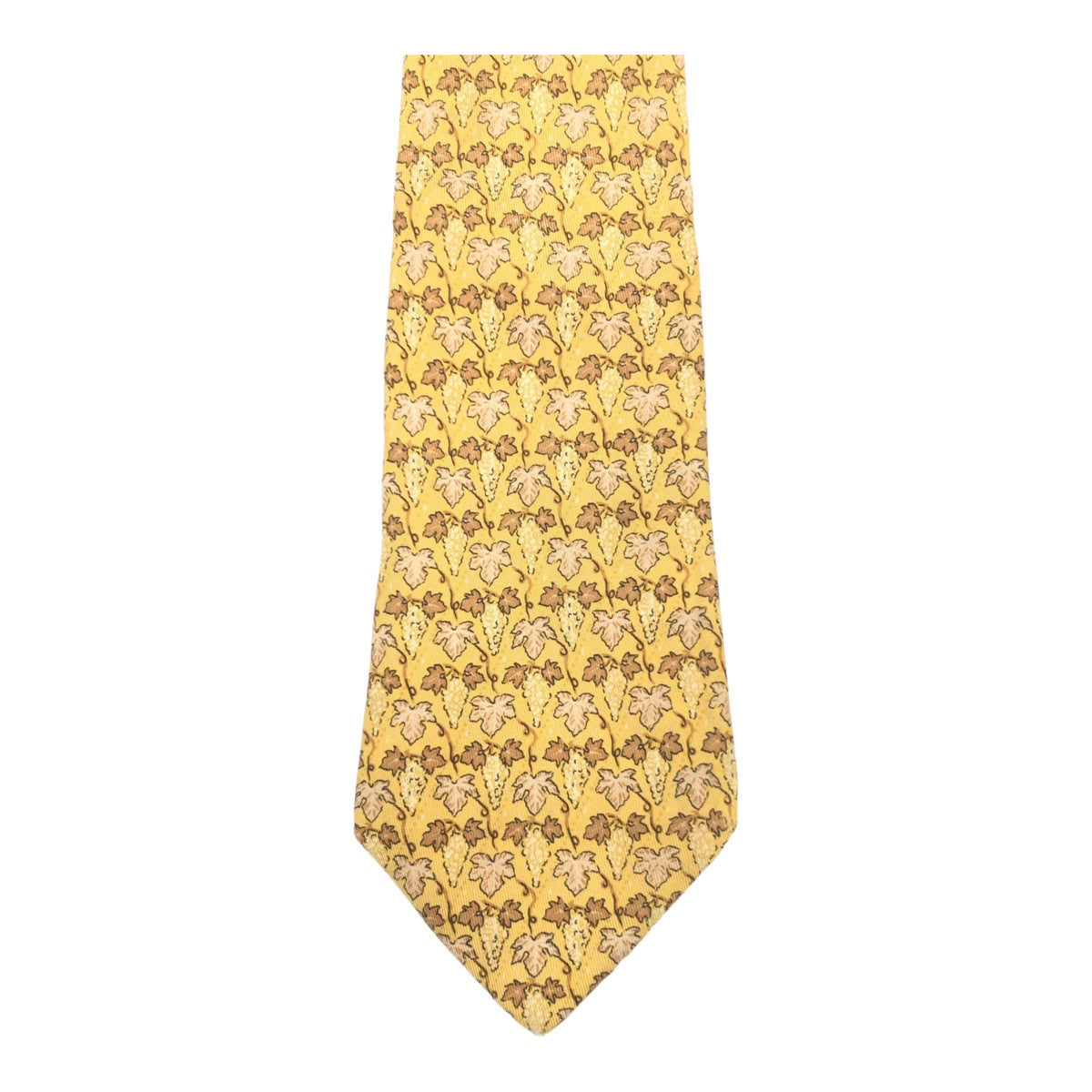 12615
HERMES エルメス リーフ柄 イエロー シルク 7663 SA ネクタイ 剣先9cm  メンズ AB5