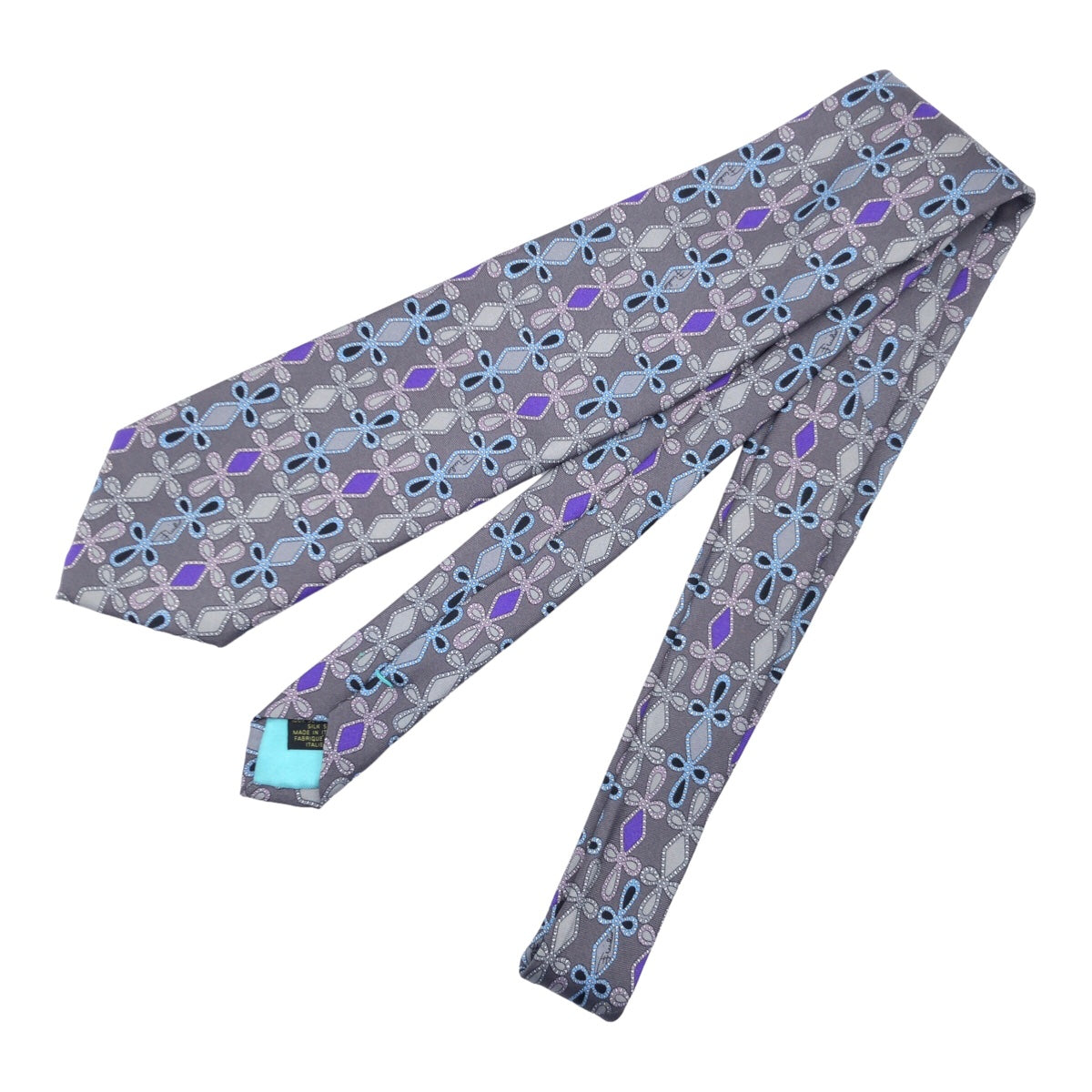 12614
 Emilio Pucci All-over Pattern Grey Purple Light Blue Silk Tie with 9.5cm Tip