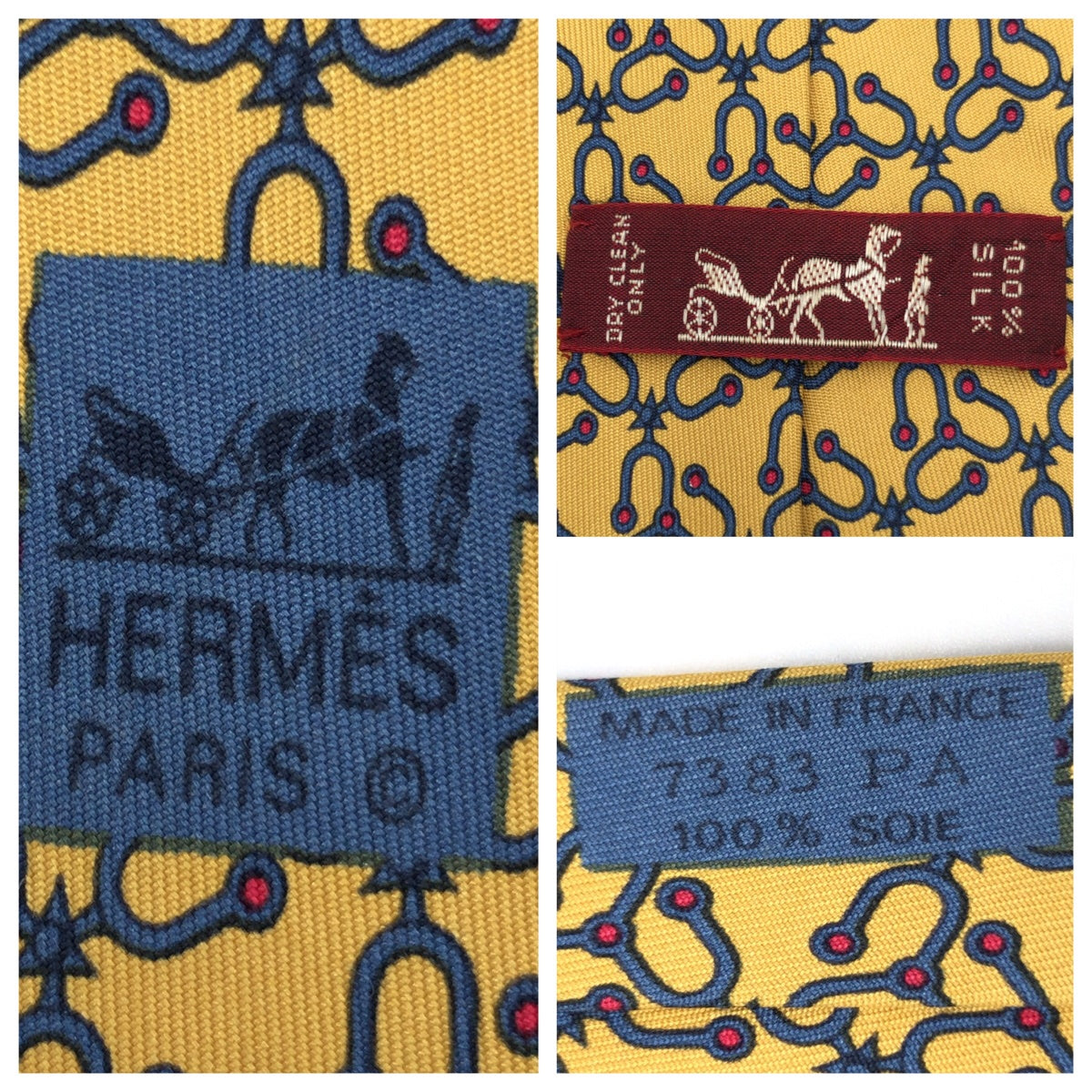 12612
HERMES エルメス 幾何学模様 総柄 パステルイエロー シルク 7387 PA ネクタイ 剣先8.5cm  メンズ