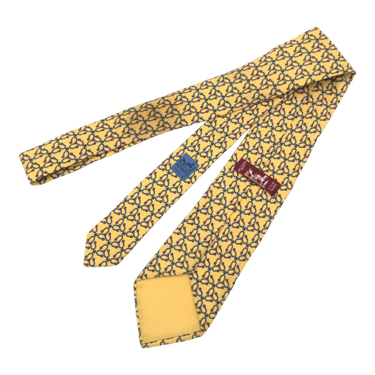 12612
HERMES エルメス 幾何学模様 総柄 パステルイエロー シルク 7387 PA ネクタイ 剣先8.5cm  メンズ