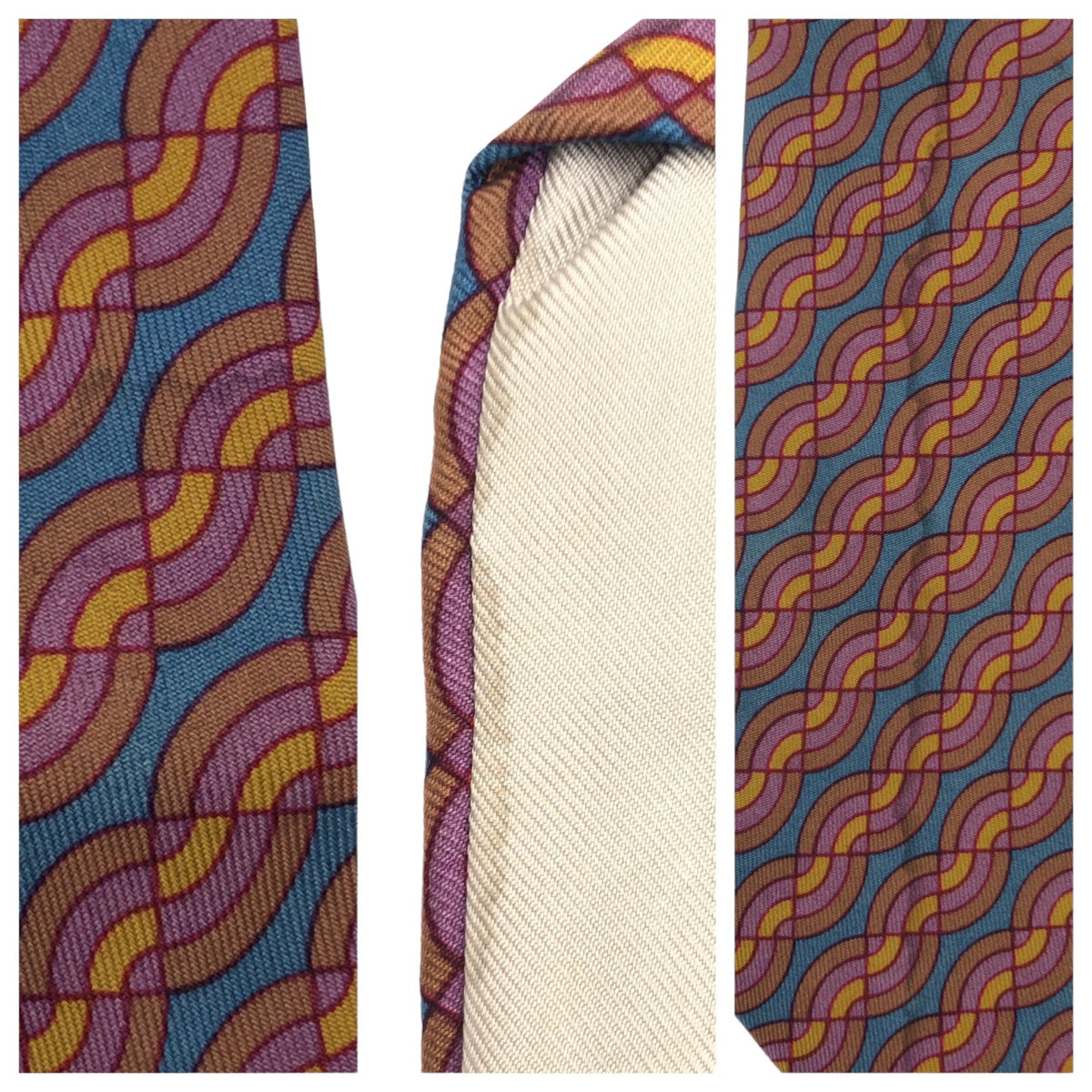 12611
 HERMES Hermes Wave Pattern All-Over Brown and Grey Silk Necktie 11.5cm Tip Men's