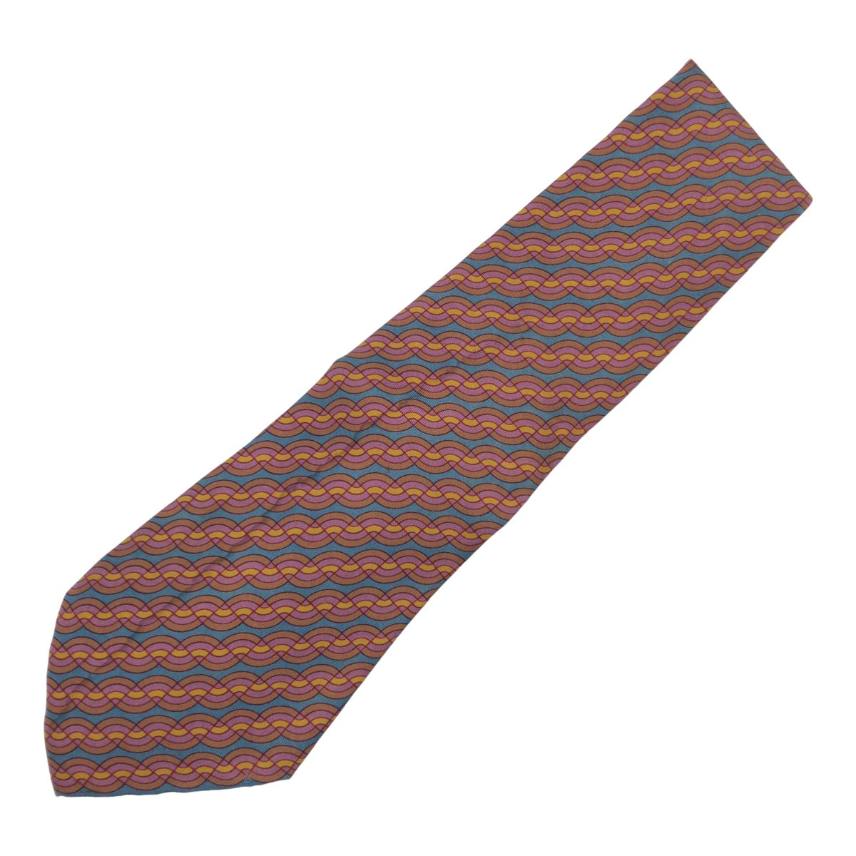 12611
 HERMES Hermes Wave Pattern All-Over Brown and Grey Silk Necktie 11.5cm Tip Men's