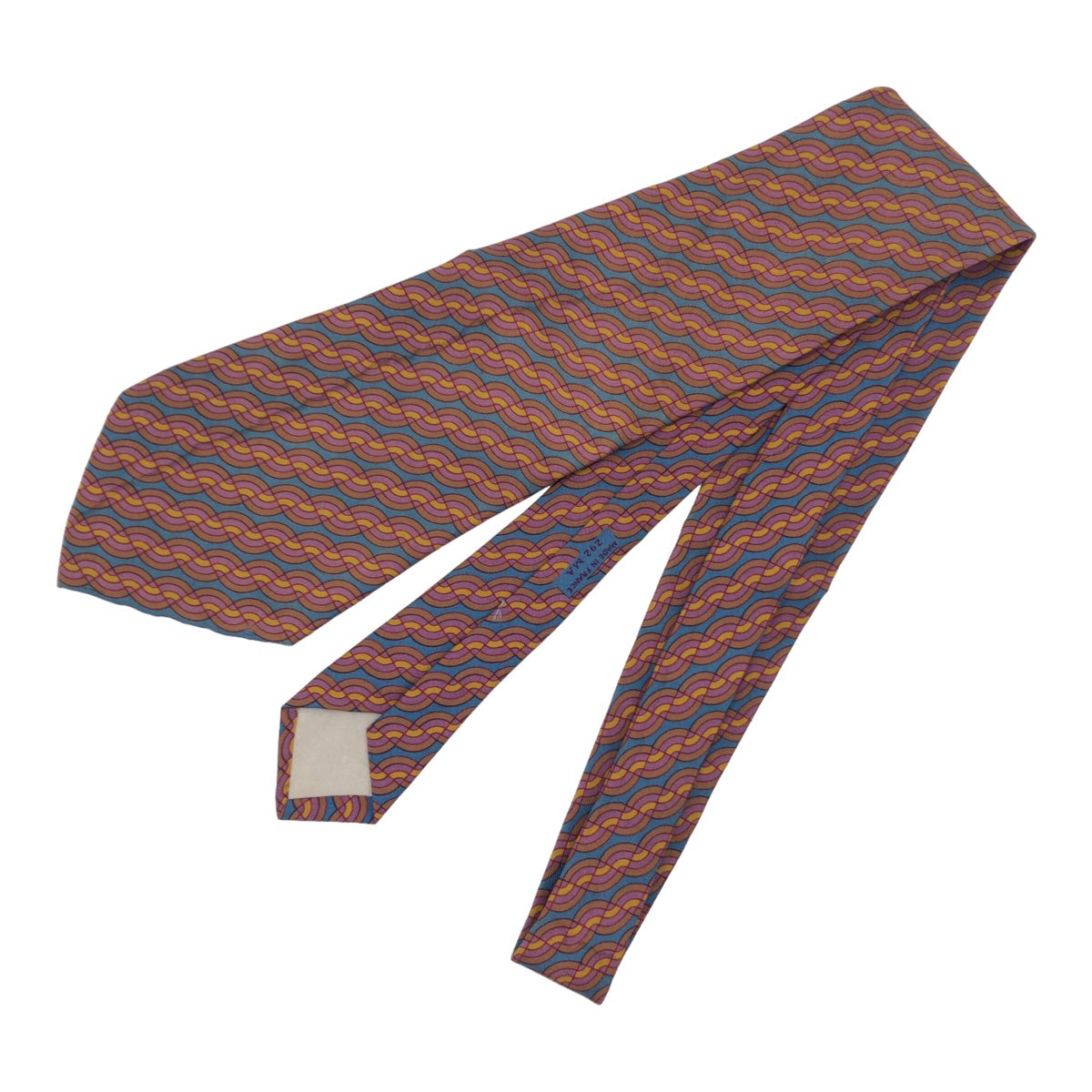 12611
 HERMES Hermes Wave Pattern All-Over Brown and Grey Silk Necktie 11.5cm Tip Men's