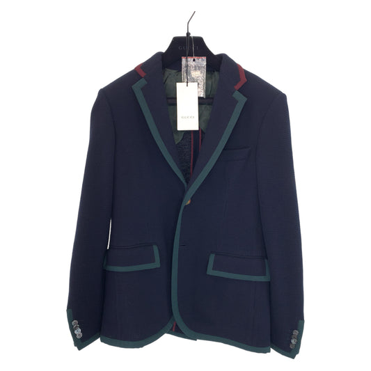 10339
 GUCCI Logo Emblem Button Size 48 Navy Green Red Wool 502525 Tailored Jacket Men's