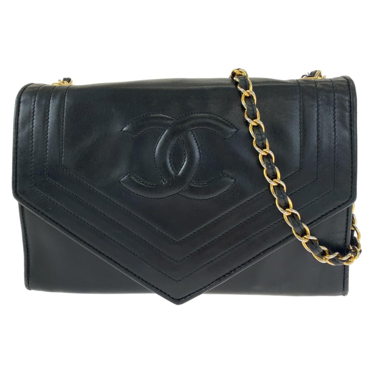 H-00474
CHANEL シャネル ココマーク ブラック 黒 ゴールド金具 ラムスキン チェーンショルダーバッグ 斜め掛け  レディース
